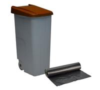 WELL HOME MOBILIARIO & DECORACIÓN Contenedor Cerrado 110L Marrón H.88cm + Rollo 10 bolsas de basura 120L