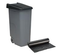 WELL HOME MOBILIARIO & DECORACIÓN Contenedor Cerrado 110L Negro H.88cm + Rollo 10 bolsas de basura 120L