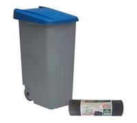 WELL HOME MOBILIARIO & DECORACIÓN Contenedor Cerrado 85L Azul H.76cm + Rollo 10 bolsas de basura 100L