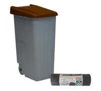 WELL HOME - Contenedor Cerrado 85L Marrón H.76cm + Rollo 10 bolsas de basura 100L