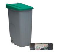 WELL HOME - Contenedor Cerrado 85L Verde H.76cm + Rollo 10 bolsas de basura 100L