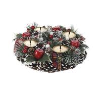 Well Home Corona con Candelabr de Adviento en diseño Redondo con Piñas y Detalles Rojo Ø27x8cm