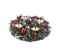 Well home corona con candelabr de adviento en diseño redondo con piñas y detalles rojo 8x27cm 27 cm