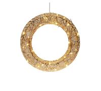 Well home corona navideña en color oro champagne con 30 luces led blancas cálidas ø40cm 7 cm