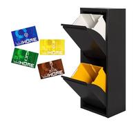 WELL HOME - Cubo de basura y reciclaje Metálico de 2 compartimentos + 4 etiquetas magnéticas, 2x17L (34L) Negro mate