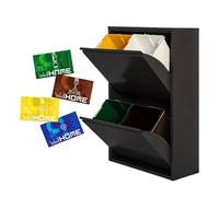 WELL HOME - Cubo de basura y reciclaje Metálico de 4 compartimentos + 4 etiquetas magnéticas, 4x17L (68L) Negro mate