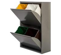WELL HOME - Cubo de basura y reciclaje Metálico de 4 compartimentos, 4x17L (68L) Gris brillo