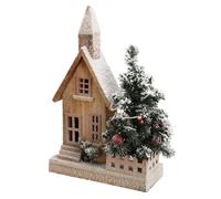 Well home decoración navideña - casa de navidad con árbol y luces led blancas con acabado en nieve 44 cm