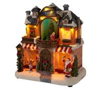 Well Home Decoración navideña: Pueblo: Casa Navideña Decorativa con Papá Noel, árbol de Navidad Luces LED, Movimiento y Música 23,5x14,5x23,5 cm