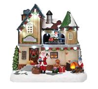 Well Home Escena de Pueblo Navideño con diseño Giratorio y 12 Luces LED 20,5x14x21cm
