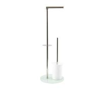 Well Home Escobillero de WC en Vidrio, Acero Inoxidable y plástico en Color Blanco