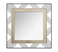 Well Home - Espejo Cuadrado de Metal y Madera L. 45.5 x D. 2 x H. 45.5 cm