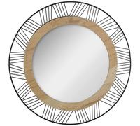 Well Home - Espejo Redondo Montado en Pared, Madera y Metal, Diámetro 45cm - Elegante y Funcional