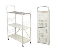 Well Home Estantería - Carito de almacenaje Plegable de 3 Estantes con Ruedas Color Blanco - 76x34,5x105cm