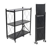 Well Home Estantería de Almacenamiento Plegable de 3 Estantes con Ruedas, SIN Montaje - 71x34x89 cm Color Negro