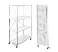 Well Home Estantería de Almacenamiento Plegable de 4 Estantes con Ruedas, SIN Montaje - 71x34x125cm Color Blanco