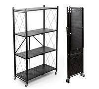 Well Home Estantería de Almacenamiento Plegable de 4 Estantes con Ruedas, SIN Montaje - 71x34x125cm Color Negro