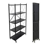 Well Home Estantería de Almacenamiento Plegable de 5 Estantes con Ruedas, SIN Montaje - 71x34x160 cm Color Negro
