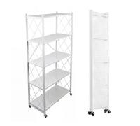 Well Home Estantería de Almacenamiento Plegable de 5 Estantes con Ruedas, SIN Montaje -71x34x160 cm Color Blanco