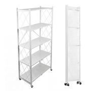 Well Home Estantería de Almacenamiento Plegable de 5 Estantes con Ruedas, SIN Montaje -71x34x160 cm Color Blanco