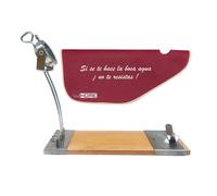 Well Home Jamonero IBERIA Luxe cabezal giratorio, en madera y acero inoxidable + Funda para Jamón 'Tiberic' Burdeos