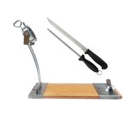 Well Home Jamonero IBERIA Luxe cabezal giratorio, en madera y acero inoxidable + Set de cuchillo Jamonero (25cm) y Chaira (21cm)