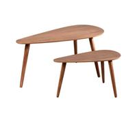 Well home juego de 2 mesas auxiliares en forma de gota, elegantes y funcionales color nogal oscuro