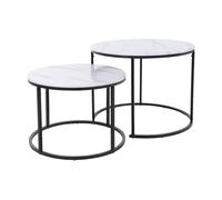 Well Home Juego de 2 mesas auxliares Ø50Ø60cm de Metal y Tablero MDF con Elegante Acabado en mármol - Blanco