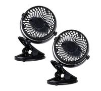 Well Home Ventilador con clip, 3 velocidades, batería 1200mAh, negro, set de 2