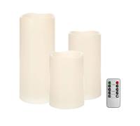Well Home Juego de 3 Velas LED tamaños Diferentes y Parpadenates con Mando a Distancia en Color Marfil
