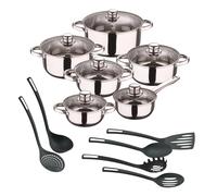 Well Home Juego de Batería de cocina de 12Pc en acero inoxidable + 6 Utensilios básicos de cocina en PBT negro
