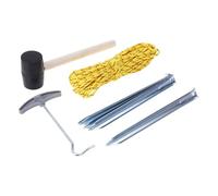 Well Home Juego de Camping 9Pzs con Cuerda 20m, Martillo de Goma 8 oz, Tirador de Clavijas y 6 Clavijas Metálicas 23cm - Kit Completo