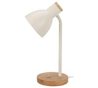 Well Home Lámpara de mesa Blanca de metal Ø14x36cm con base de madera natural con casquillo E14