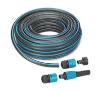 Well Home Manguera de Agua de 20m con Juego de Conectores - Poliéster Trenzado y PVC Gris Transparente