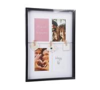 Well Home Marco de fotos Negro para 4 fotos y 3 correas de madera 31,3x2,7x43,5cm