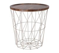 Well Home Mesa Auxiliar de Metal con Bandeja de MDF Color Marrón Ø37x39cm