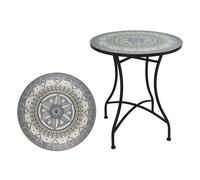 Mesa Auxiliar de Patio de Mosaico Redonda - Mesa de Café para Jardín y Terraza con Patas de Hierro Forjado Antióxido, Mesa Pequeña Decorativa para Exterior e Interior, Ø60x71, Modelo Santiago
