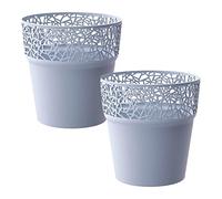 WELL HOME MOBILIARIO & DECORACIÓN 2X Maceta de plastico Tree en Color Gris Hielo 17,5 (Largo) x 17,5 (Ancho) x 17,9 (Alto) cm
