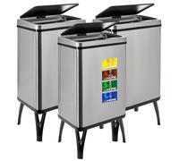 WELL HOME MOBILIARIO & DECORACIÓN 3 Cubos de basura inteligente de 40L c/u, Alto: 71,5 (x35,5x26), gris con etiquetas magnéticas