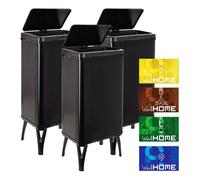 WELL HOME MOBILIARIO & DECORACIÓN 3 Cubos de basura inteligente de 50L c/u, Alto: 83,5 (x35,5x26), negro con etiquetas magnéticas