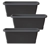 WELL HOME MOBILIARIO & DECORACIÓN 3X Jardinera Respana con Soporte de plastico en Color Antracita 49 (Largo) x 18,4 (Ancho) x 14,5 (Alto) cm