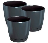 WELL HOME MOBILIARIO & DECORACIÓN 3X Maceta Redonda de plastico Coubi Round P en Color Grafito 18 (Largo) x 18 (Ancho) x 16,5 (Altura) cm