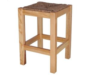 WELL HOME MOBILIARIO & DECORACIÓN Banqueta rústica Cuadrada Baja en Madera, Acabado en Barniz, 32,5x32,5x48,5 cm