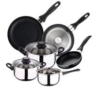 WELL HOME MOBILIARIO & DECORACIÓN Batería de cocina 5pc acero inox + Set 3 sartenes Ø16Ø20Ø24 alu prensado