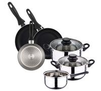 WELL HOME MOBILIARIO & DECORACIÓN Batería de cocina 5pc acero inoxidable + Set 3 sartenes 16/20/24 aluminio prensado, gris metalizado