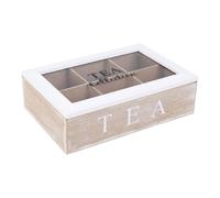 WELL HOME MOBILIARIO & DECORACIÓN Caja de té de 6 compartimentos con tapa de vidrio en MDF blanco