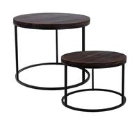 WELL HOME MOBILIARIO & DECORACIÓN Conjunto de 2 Mesas de Hierro con Tapa de Madera de Paulownia Quemada