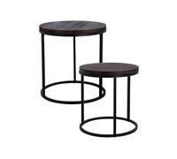 WELL HOME MOBILIARIO & DECORACIÓN Conjunto de 2 Mesas Redondas de Hierro y Madera de Paulownia