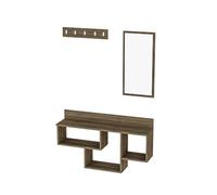 WELL HOME MOBILIARIO & DECORACIÓN Conjunto de RECIBIDOR, conglomerado recubierta melamina, de Pared con Espejo, en Color Nogal