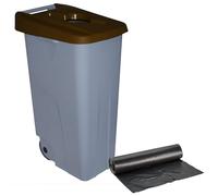WELL HOME MOBILIARIO & DECORACIÓN Contenedor Abierto 110L Marrón H.88cm + Rollo 10 bolsas de basura 120L